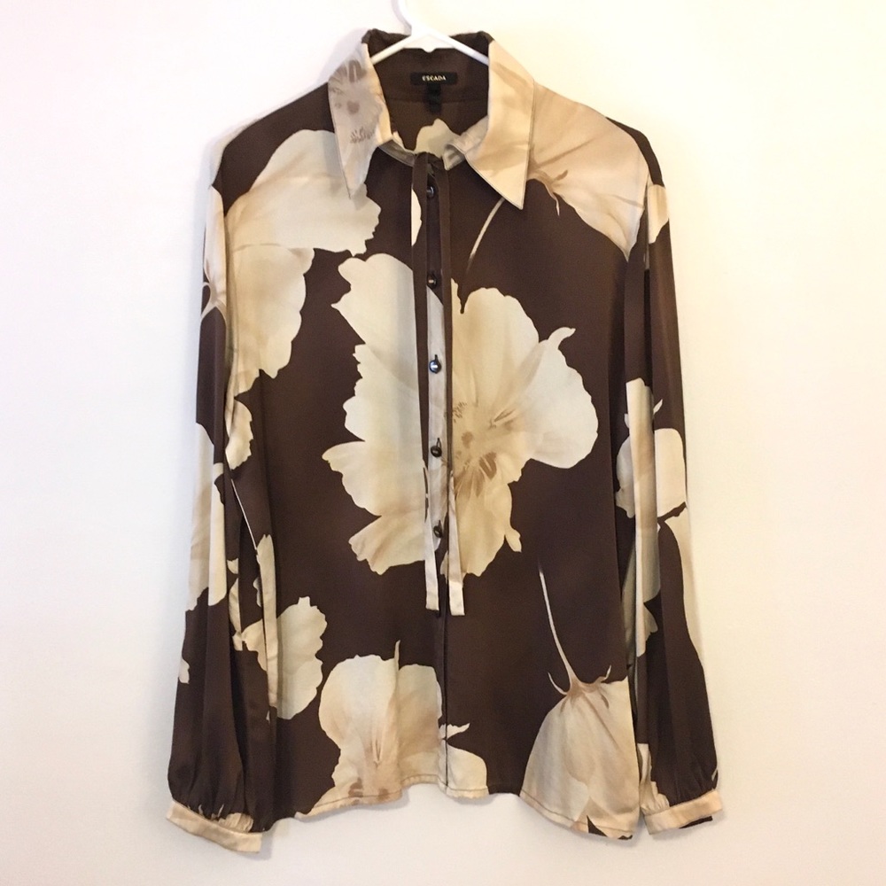 💕Escada 100% Silk Blouse Floral Print/Front Tie
